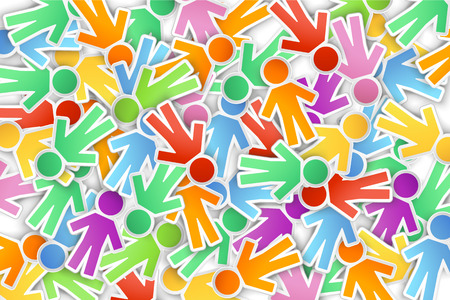 illustration of a lot of different color paper peoples on backgroundのイラスト素材