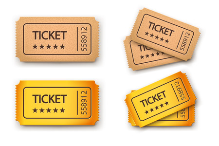 illustration of set of movie tickets with transparent shadows on white backgroundのイラスト素材