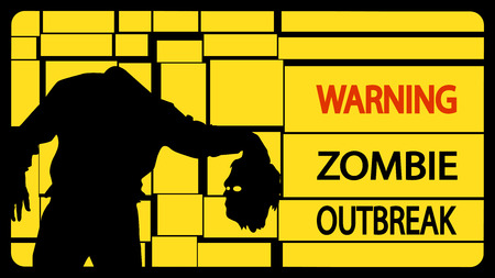 illustration of zombie man silhouette with head on yellow backgroundのイラスト素材