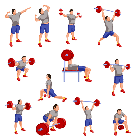 silhouette illustration of deifferent male atheletes wivh are working outのイラスト素材