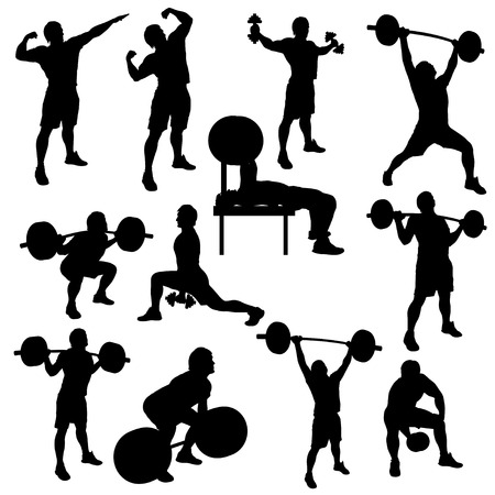 silhouette illustration of deifferent male atheletes wivh are working outのイラスト素材