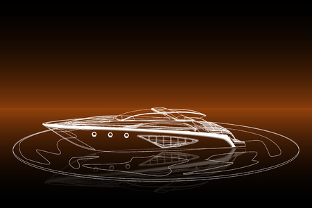 stroked motor yacht on dark backgroundのイラスト素材