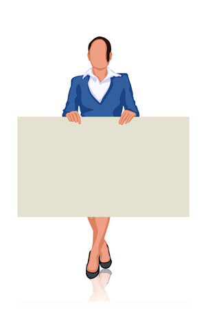 illustration of businesswoman stay and hold labelのイラスト素材