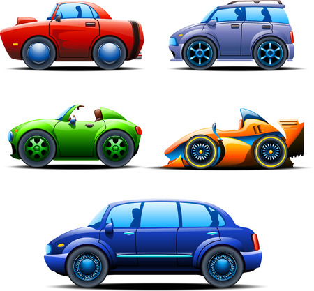 illustration of five different types of automobiles view left sideのイラスト素材