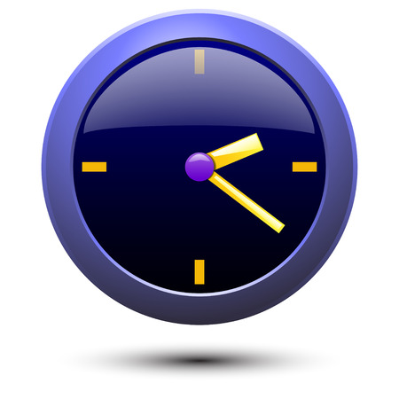illustration of simple blue wall clock with hour and minute pointers gold color with shadowのイラスト素材