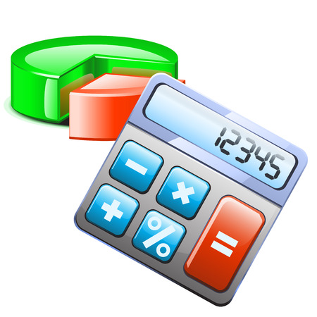 illustration of colored calculator with different buttons with shadow and round diagramのイラスト素材