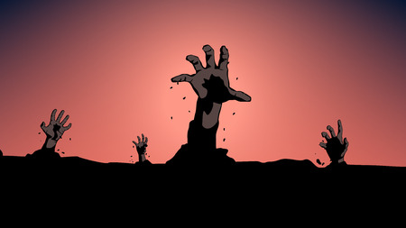 illustration of hands from the ground at nightのイラスト素材