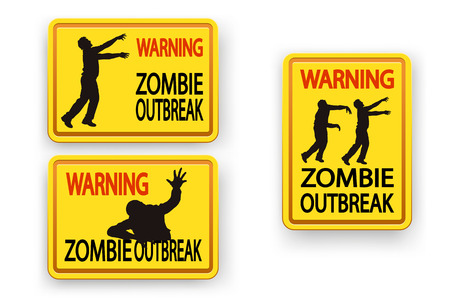 illustration of set of three different signs with zombie warning on white with shadowのイラスト素材