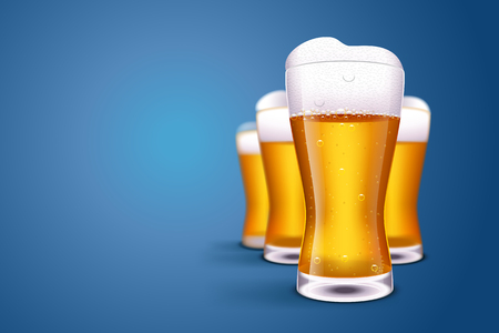 illustration of group of beer glasses on blue backgroundのイラスト素材