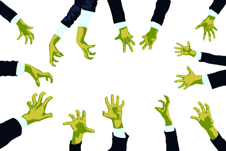 illustration of set of zombie green color hands on whiteのイラスト素材