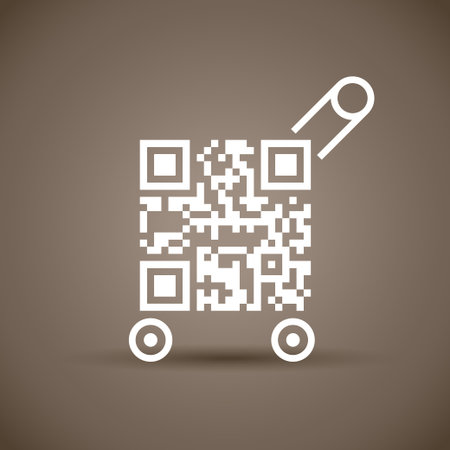 illustration of qr code with cart white color on brown picture
