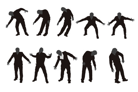 illustration of set of different zombie silhouettes isolatedのイラスト素材