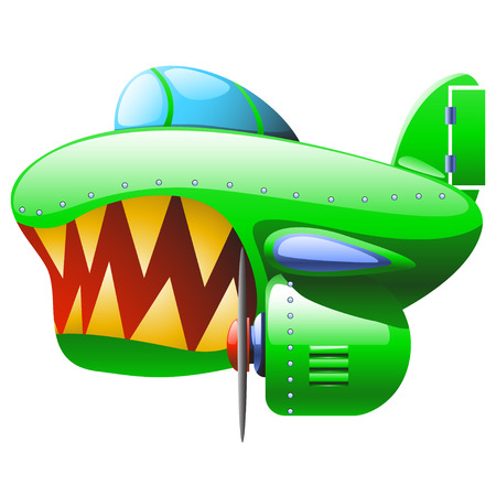 cartoon illustration of green military single airplane flyingのイラスト素材