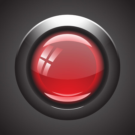 illustration od realistic red blank button with grey fringing behind. on grey black backgroundのイラスト素材