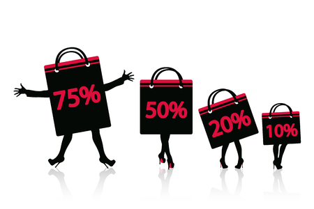 illustration of discount sales with bags with legsのイラスト素材