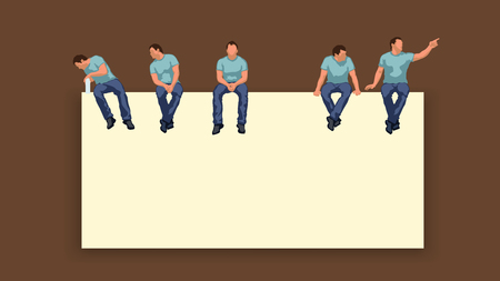 illustration of man sitting silhouette in different posesのイラスト素材