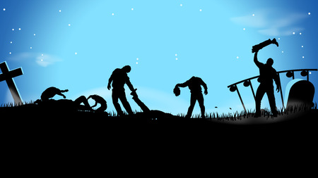 illustration of zombies having party in the cemetery at nightのイラスト素材