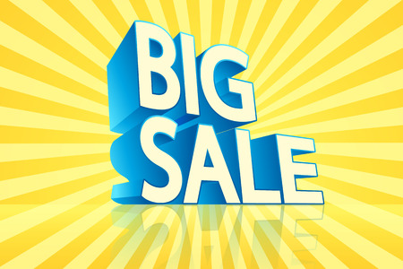 illustration of big sale words with reflection on yellow backgroundのイラスト素材
