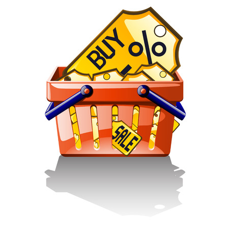 illustration of colored full basket of tags for price stick out with some text on itのイラスト素材