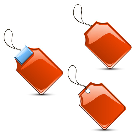 illustration of set of different red types label for shop. labels in red color with shadowsのイラスト素材