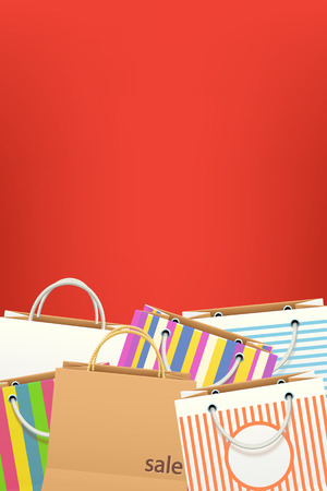 illustration of a lot of different bags on red backgroundのイラスト素材