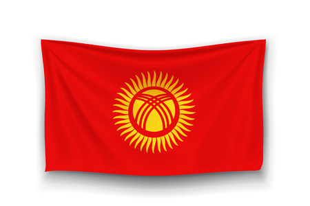 illustration of kyrgyzstan realistic flag with shadow on white backgroundのイラスト素材