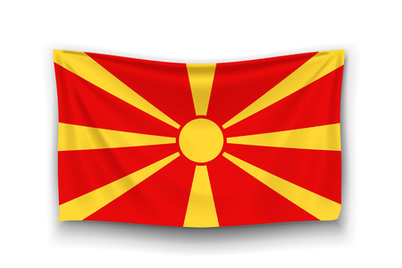 illustration of macedonia realistic flag with shadow on white backgroundのイラスト素材