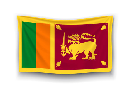 illustration of sri lanka realistic flag with shadow on white backgroundのイラスト素材