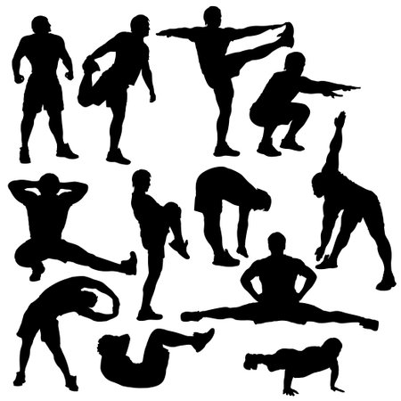 set of athletes in different poses silhouette isolatedのイラスト素材