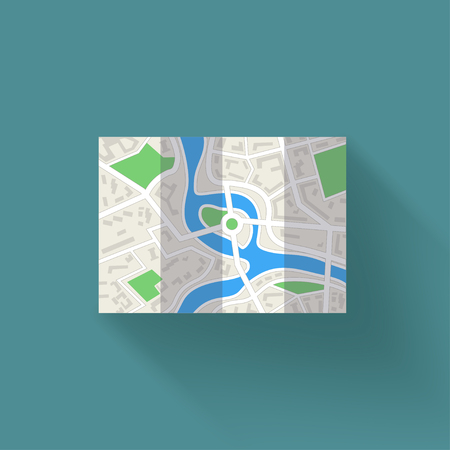 illustration of paper map of city with shadowのイラスト素材