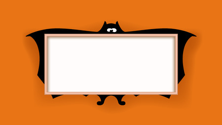 illustration of halloween bat with white label on orange backgroundのイラスト素材