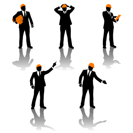 illustration of set of different poses for engineerのイラスト素材