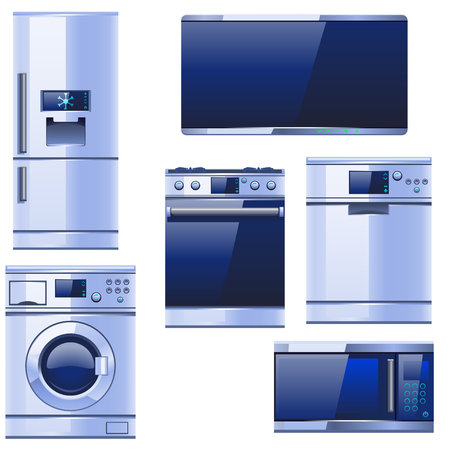 illustration of different kitchen equipment coloured realisticのイラスト素材