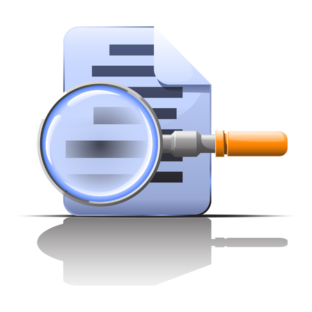 cartoon illustration of paper list with magnifer in front of itのイラスト素材