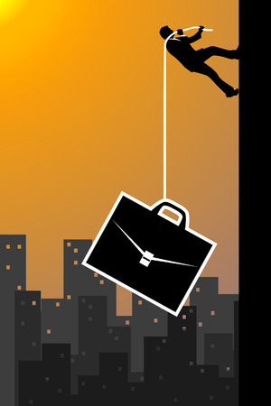 illustration of businessman lifting briefcase by holding robeのイラスト素材