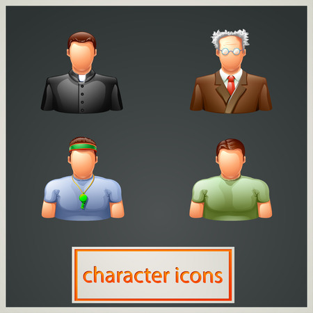 illustration of set of different characters such as priest, professor, coach, manのイラスト素材