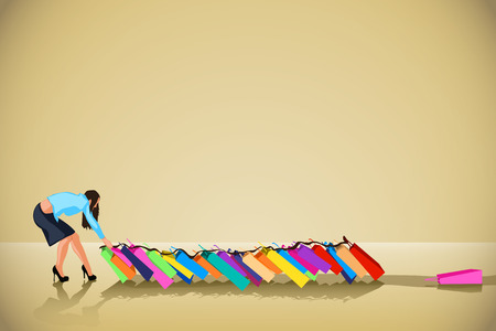 illustration of big sale. woman carry  a lot of thingsのイラスト素材