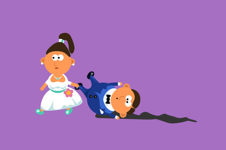 illustration of bride drags groom to weddingのイラスト素材