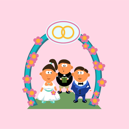 illustration of groom and bride ceremony with pastorのイラスト素材