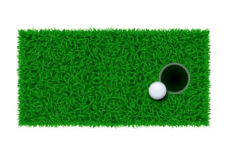 illustration of golf ball lying near hole on green grassのイラスト素材