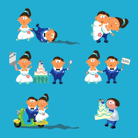 illustration of wedding set with groom and brideのイラスト素材