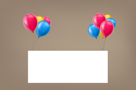 illustration of group of shiny different color balloons on bright background with white paperのイラスト素材