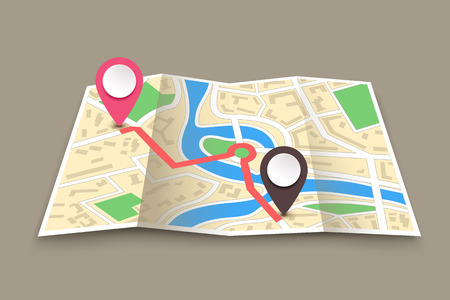 illustration of paper map with pointers on itのイラスト素材
