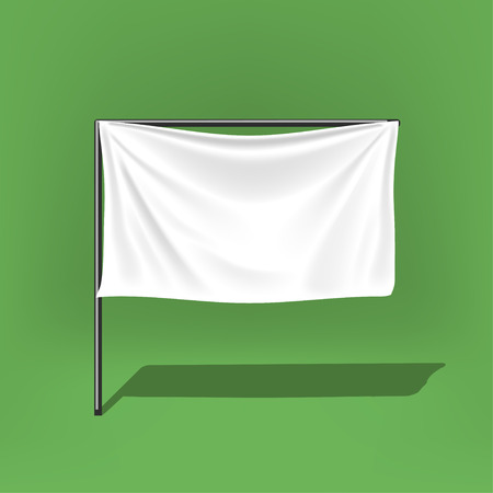 illustration of white color flag with stick on green backgroundのイラスト素材