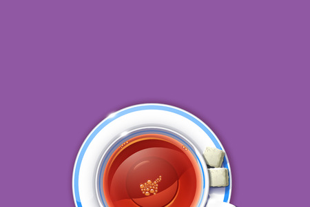 illustration of cup of tea on red tableclothのイラスト素材