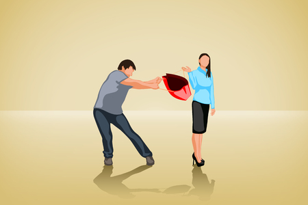 illustration of man and woman with bagのイラスト素材