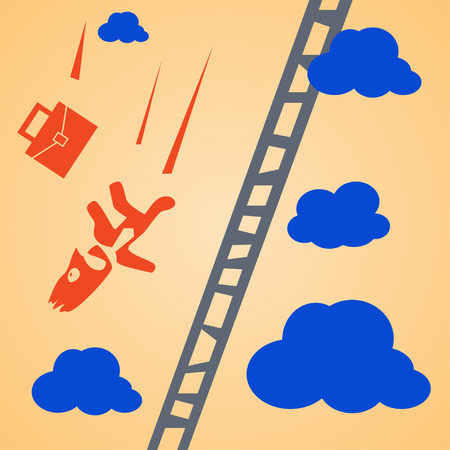 cartoon illustration of falling businessman with his case from up to down. falling from ladderのイラスト素材