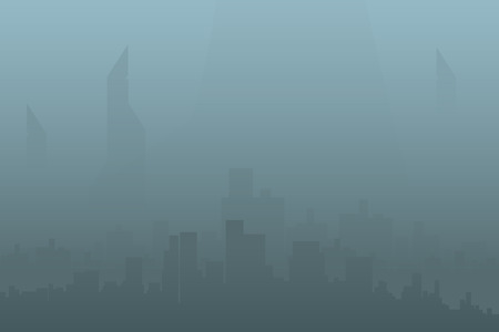 illustration of silhouette of the big citywith fogのイラスト素材