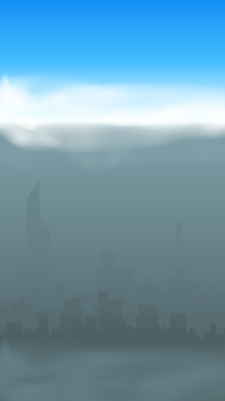 illustration of silhouette of the big city in smog with sunny sky aboveのイラスト素材