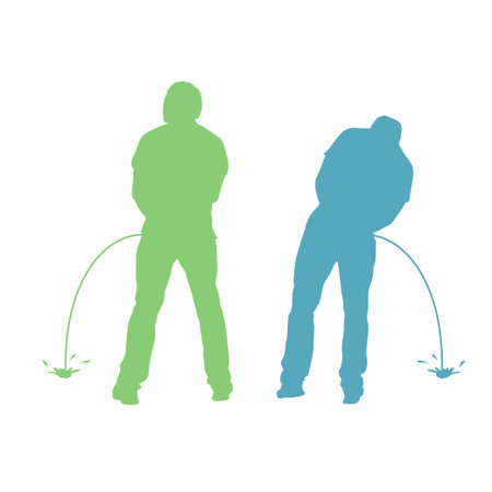 illustration of pissing two men silhouette standing back on white background
